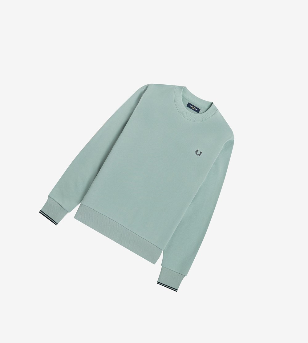 Silver Blue Fred Perry Crew Neck Men's Sweatshirt | LKIRA-1062