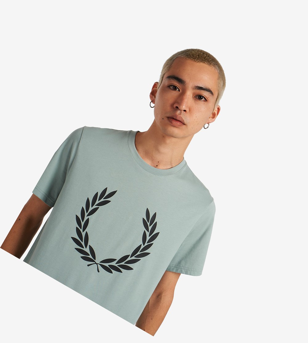 Silver Blue Fred Perry Laurel Wreath Print Men's T Shirts | WIYHC-2915