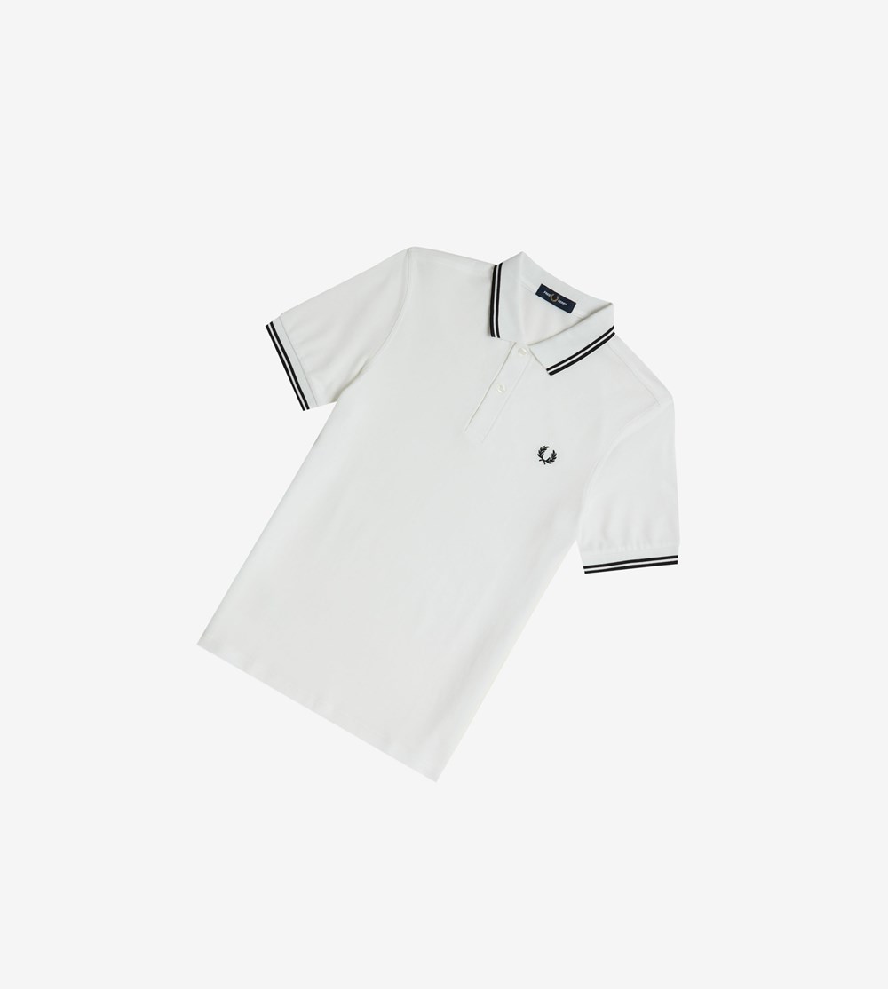 White / Black Fred Perry M3600 Men's Polo Shirts | BIHPV-6512