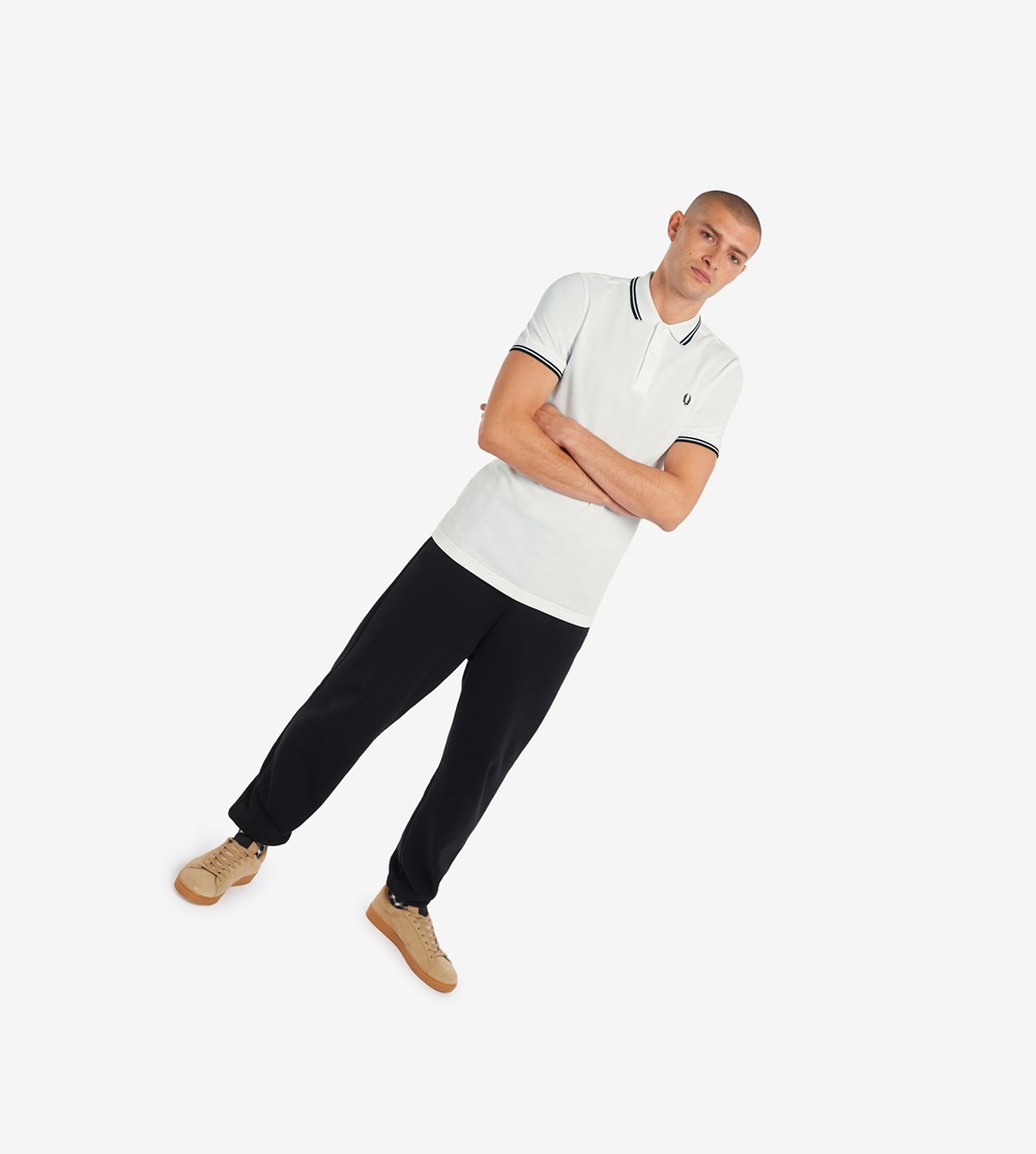 White / Black Fred Perry M3600 Men's Polo Shirts | BIHPV-6512