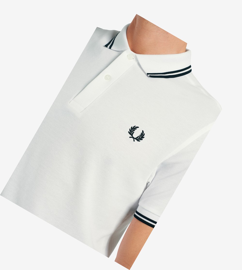 White / Black Fred Perry M3600 Men's Polo Shirts | BIHPV-6512