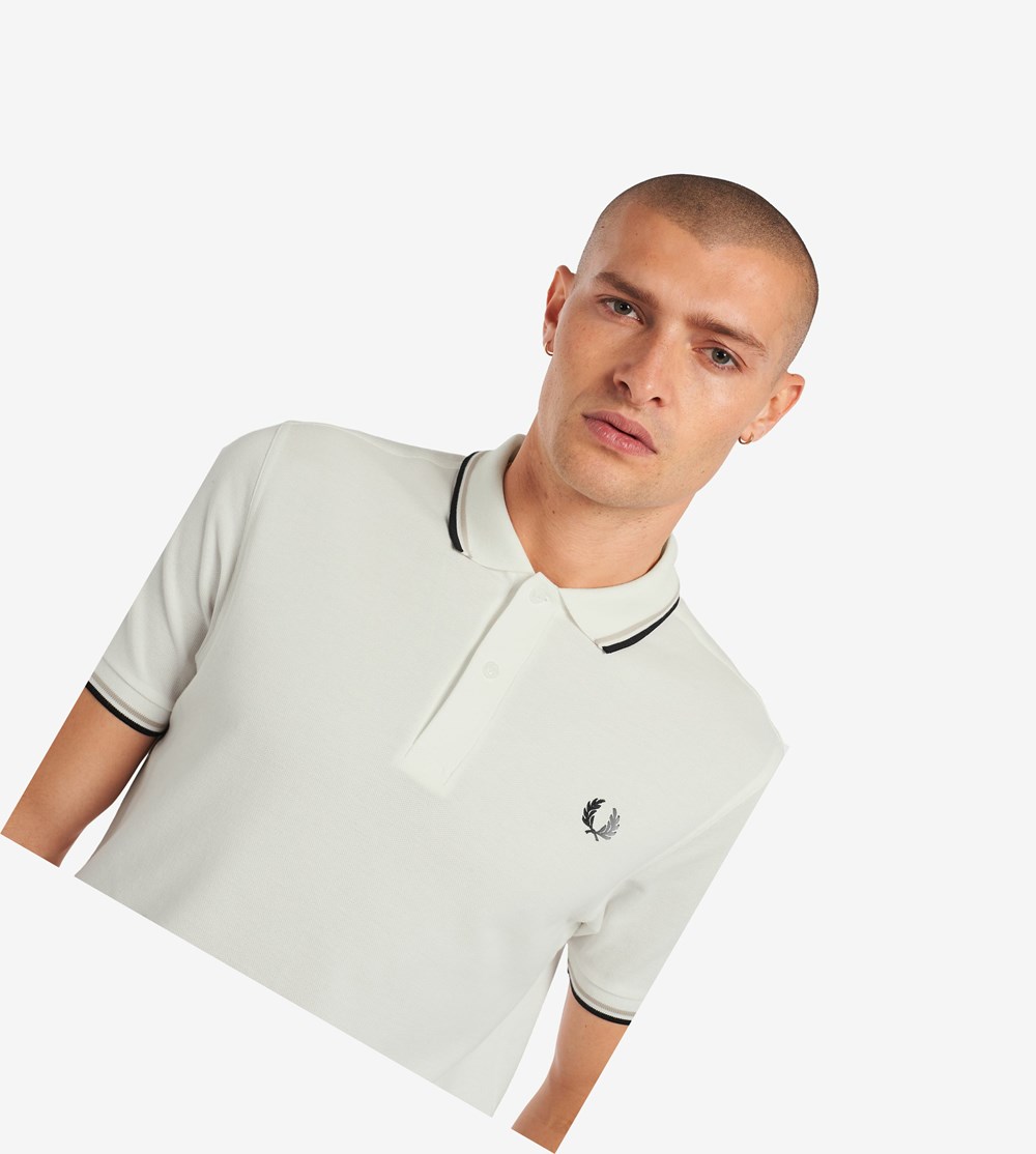 White / Black Fred Perry M3600 Men's Polo Shirts | SKMYQ-2016