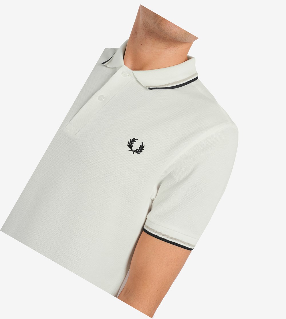 White / Black Fred Perry M3600 Men's Polo Shirts | SKMYQ-2016