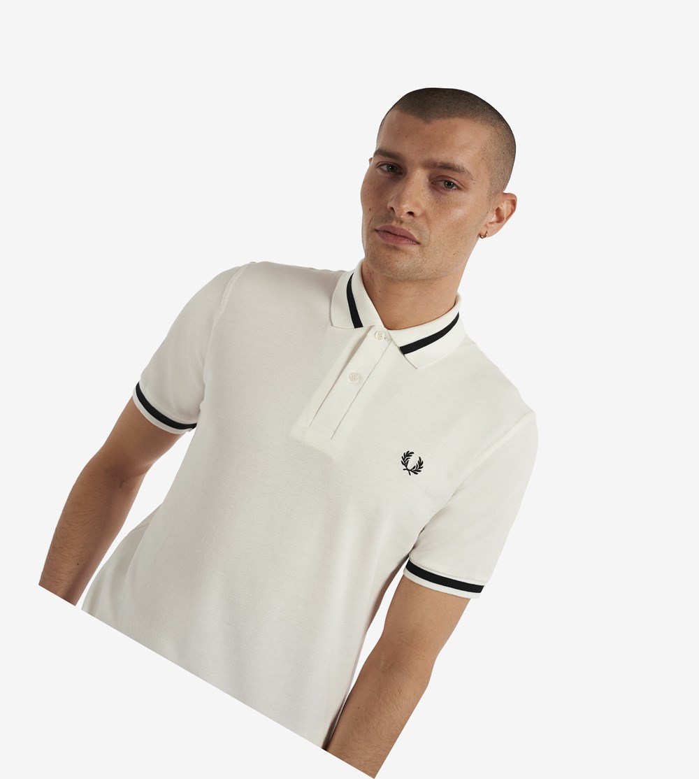 White / Black Fred Perry Made In England M2 Men's Polo Shirts | VTRDA-5930