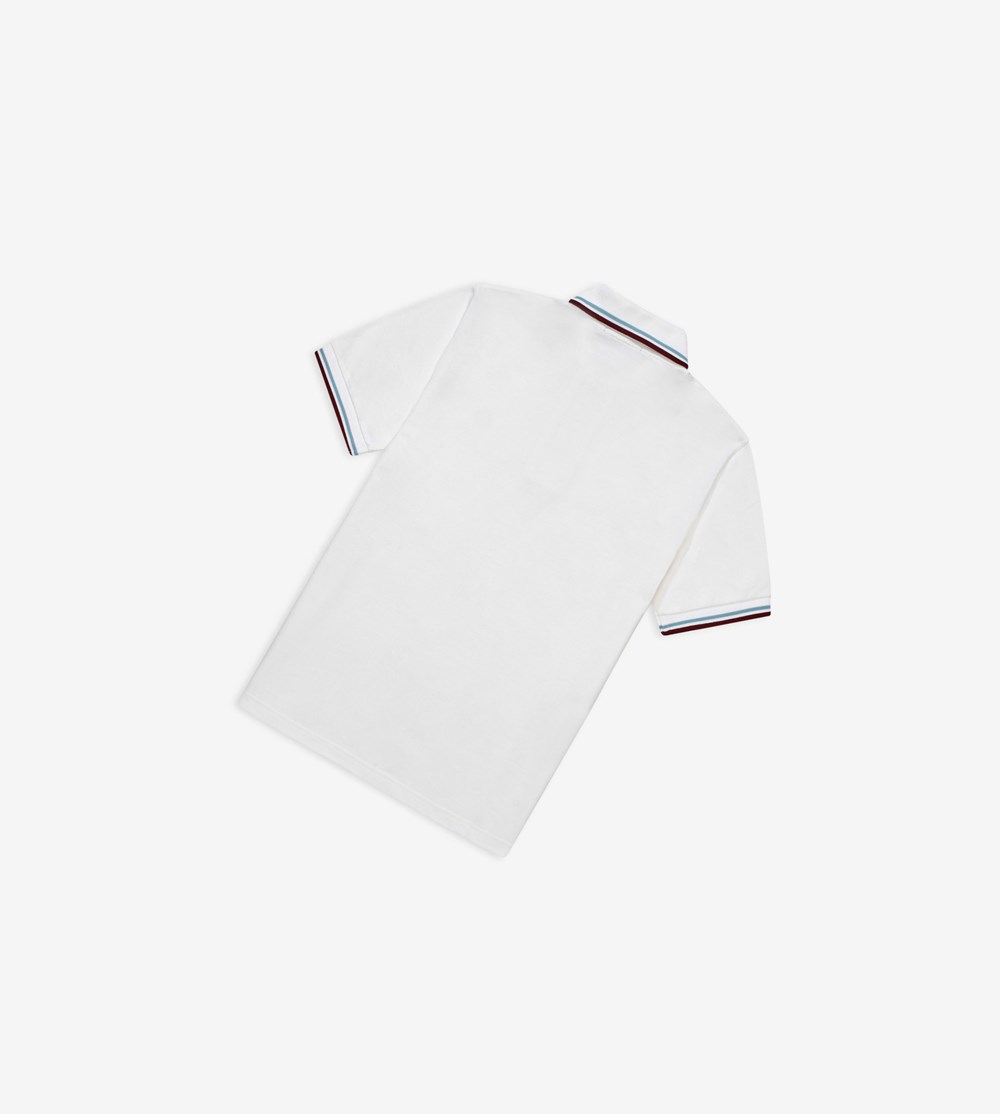 White / Burgundy Fred Perry M12 Men's Polo Shirts | GDJUF-8431