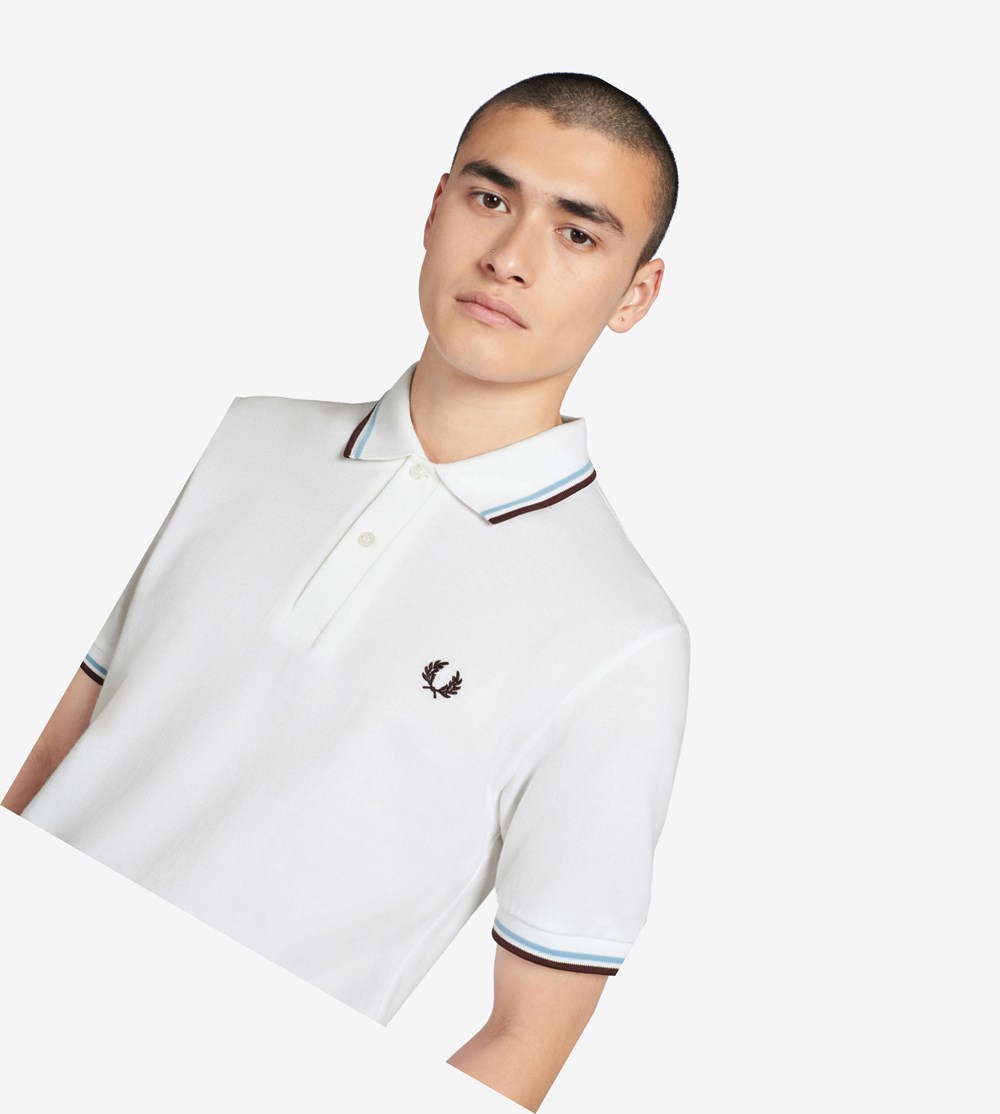 White / Burgundy Fred Perry M12 Men\'s Polo Shirts | GDJUF-8431