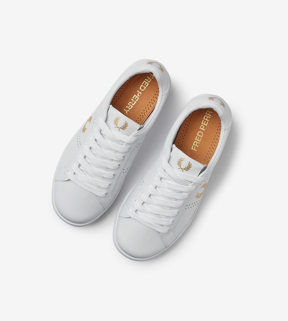 White Fred Perry B721 Men's Sneakers | QXYKC-8036