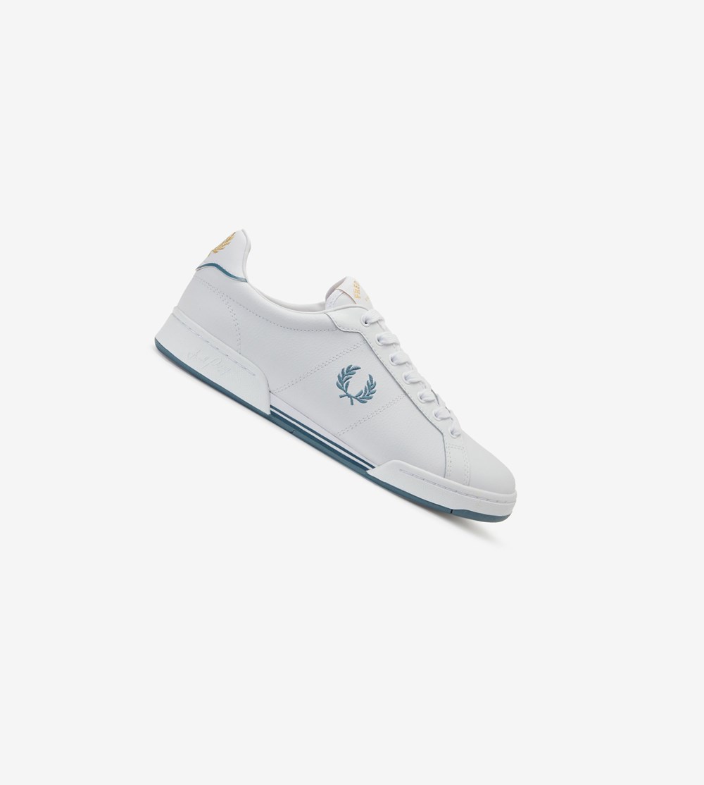 White Fred Perry B722 Men\'s Sneakers | YBLQE-9473