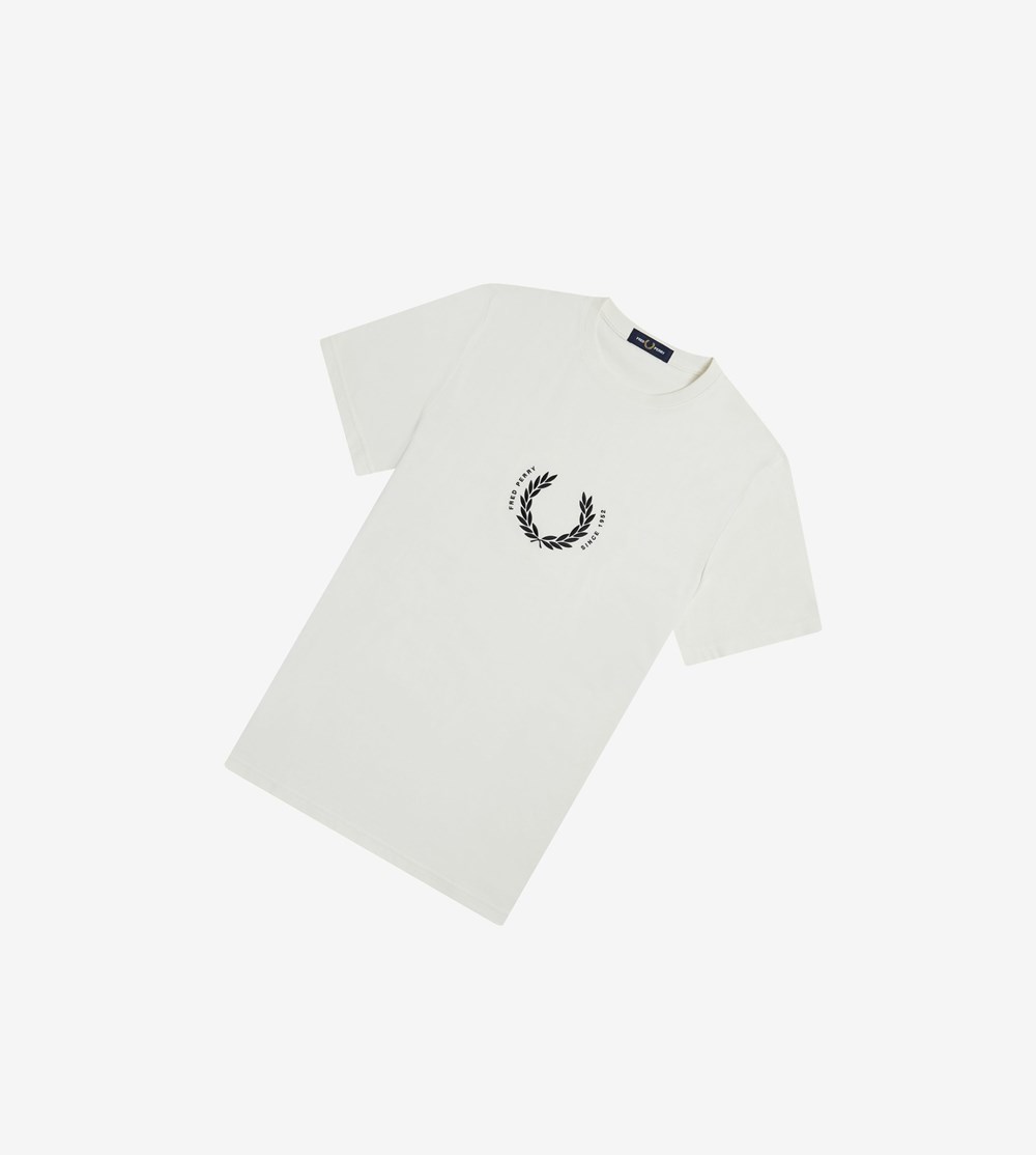 White Fred Perry Circle Branding Men\'s T Shirts | FPGLY-8491