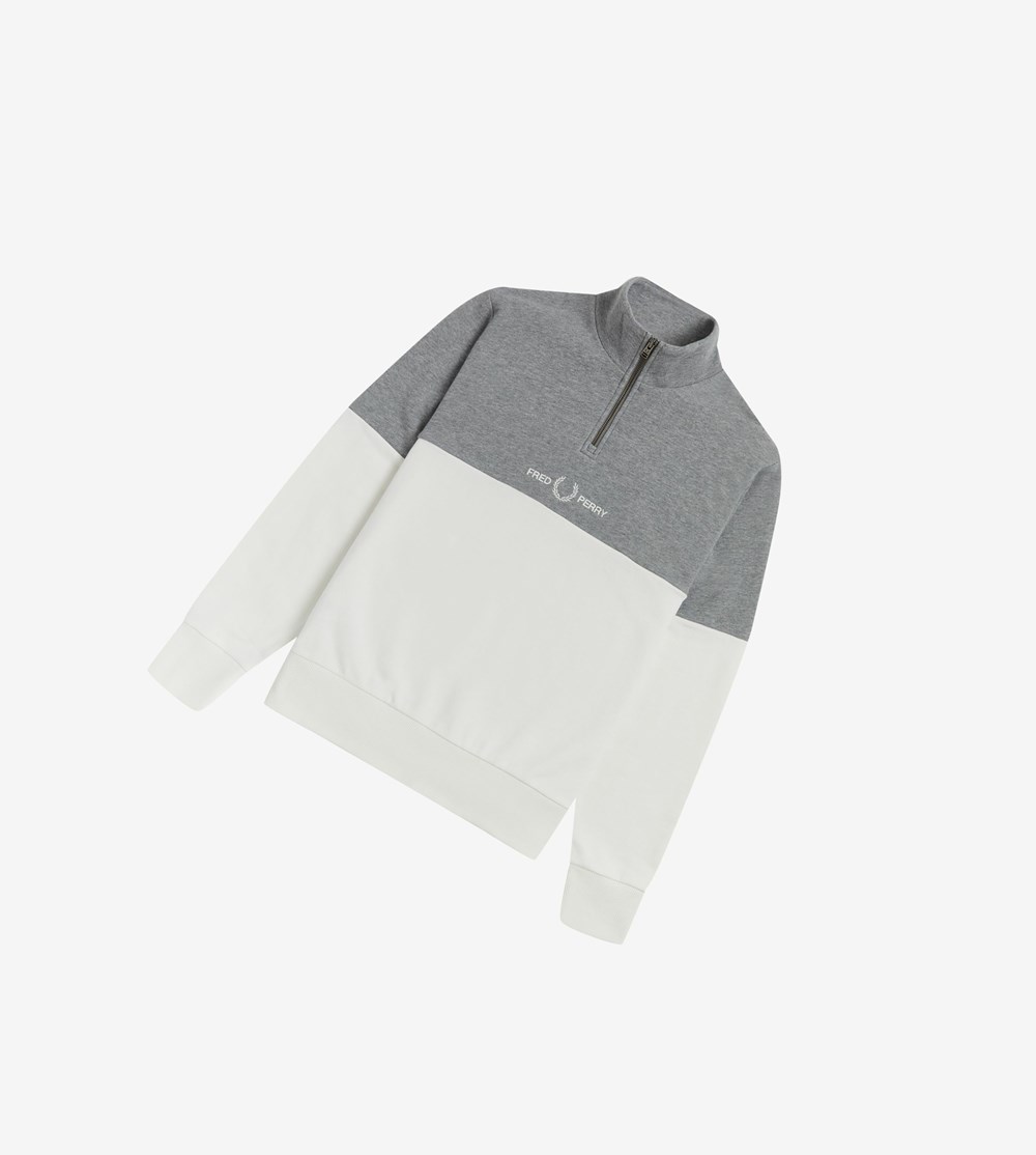 White Fred Perry Colour Block Half Zip Men's Sweatshirt | GAHZL-6094