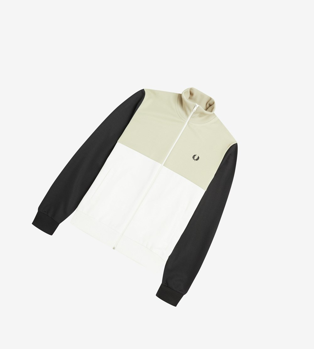 White Fred Perry Colour Block Men's Track Jacket | AVSQP-5816