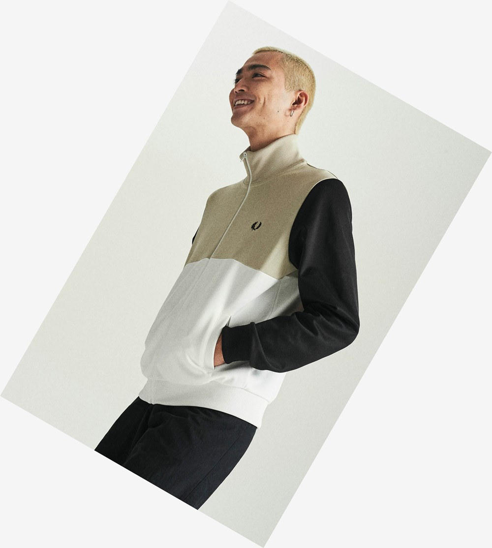 White Fred Perry Colour Block Men's Track Jacket | AVSQP-5816