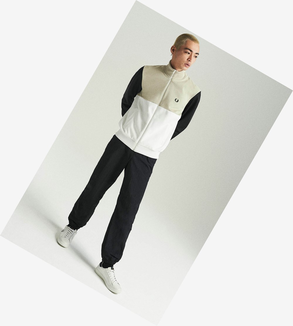 White Fred Perry Colour Block Men's Track Jacket | AVSQP-5816