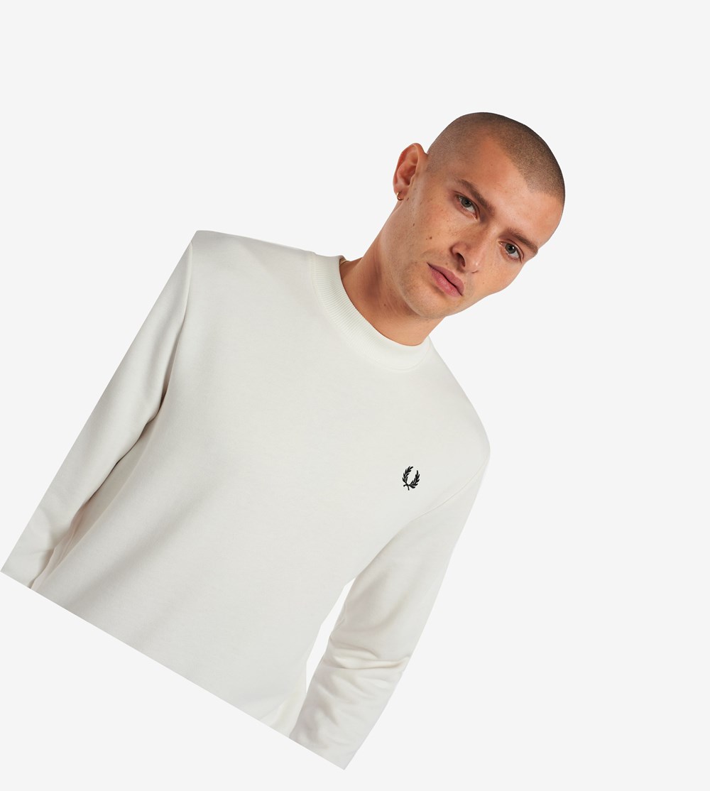 White Fred Perry Crew Neck Men's Sweatshirt | MOIHW-2596