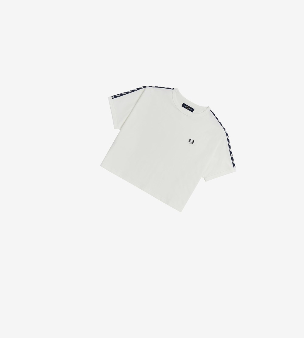 White Fred Perry Cropped Taped Ringer Women's T Shirts & Tops | KWGVH-2153