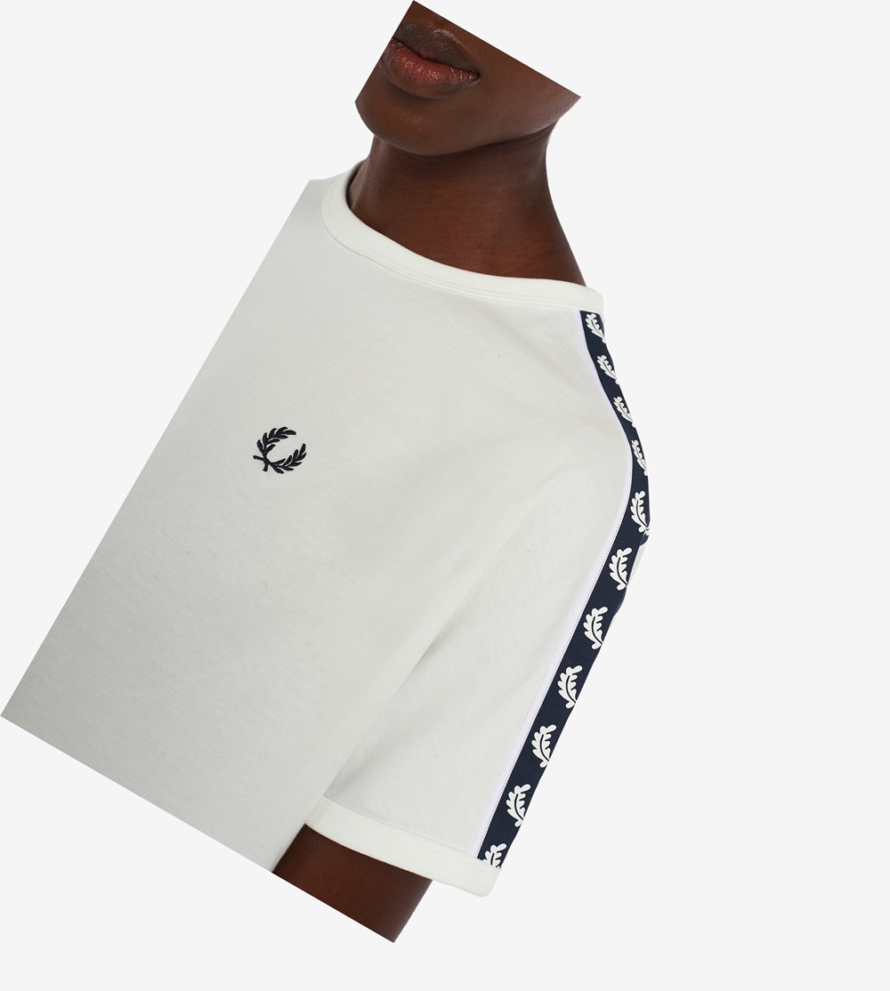 White Fred Perry Cropped Taped Ringer Women's T Shirts & Tops | KWGVH-2153