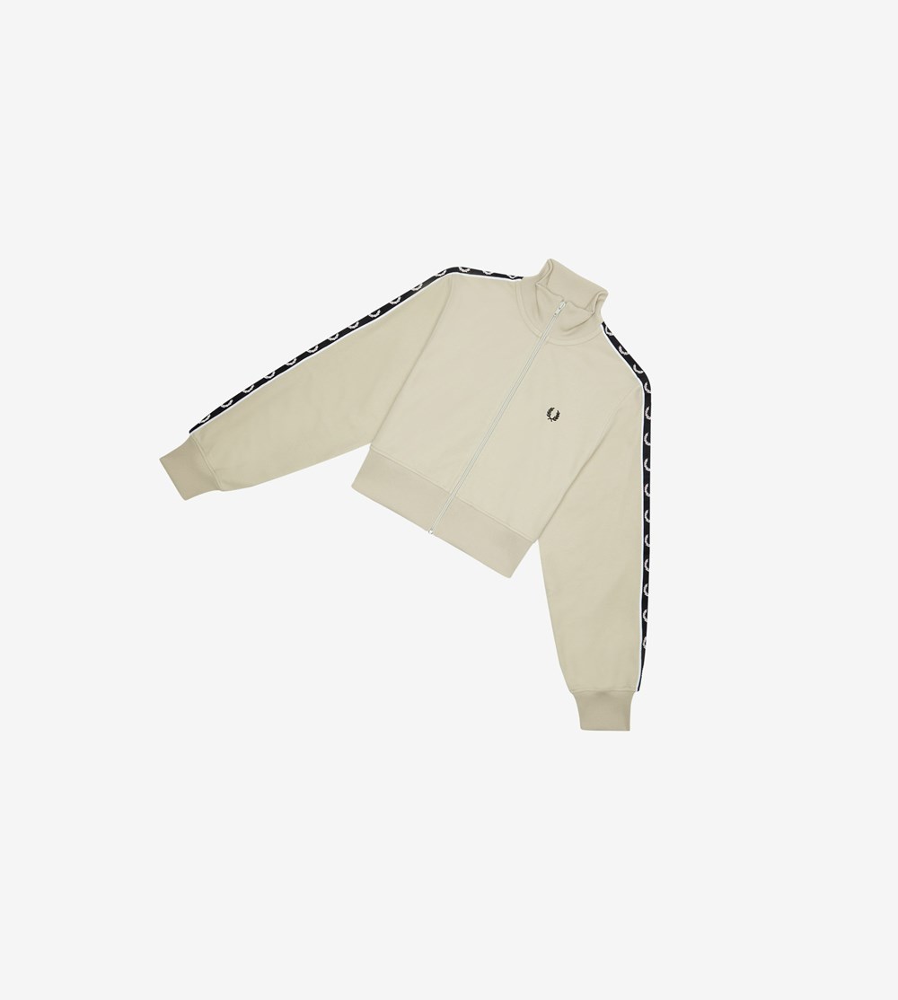 White Fred Perry Cropped Taped Track Jacket Women's Jackets | GIEZA-1572