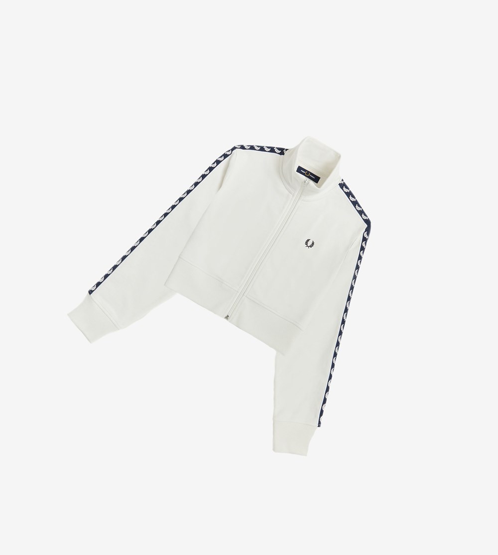 White Fred Perry Cropped Taped Track Jacket Women's Jackets | MGNPQ-3895