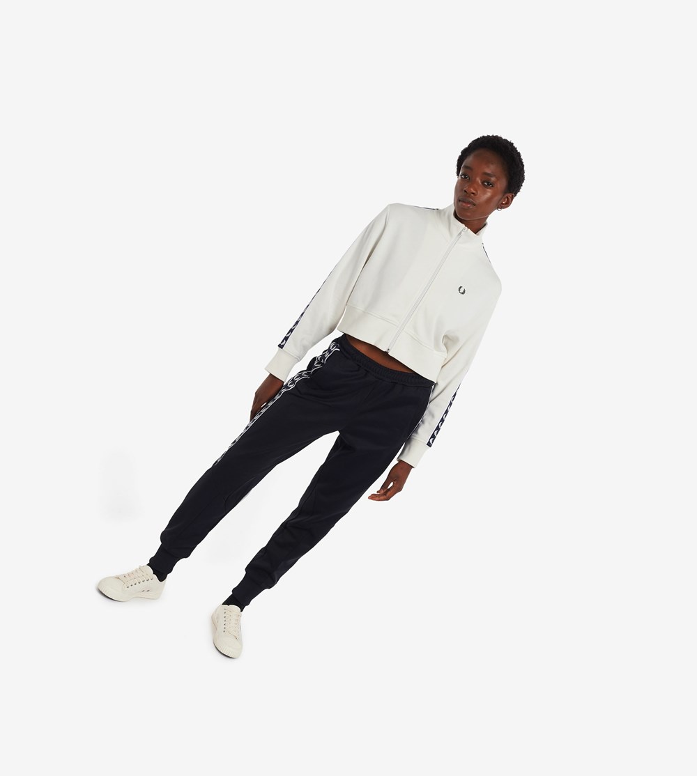 White Fred Perry Cropped Taped Track Jacket Women's Jackets | MGNPQ-3895