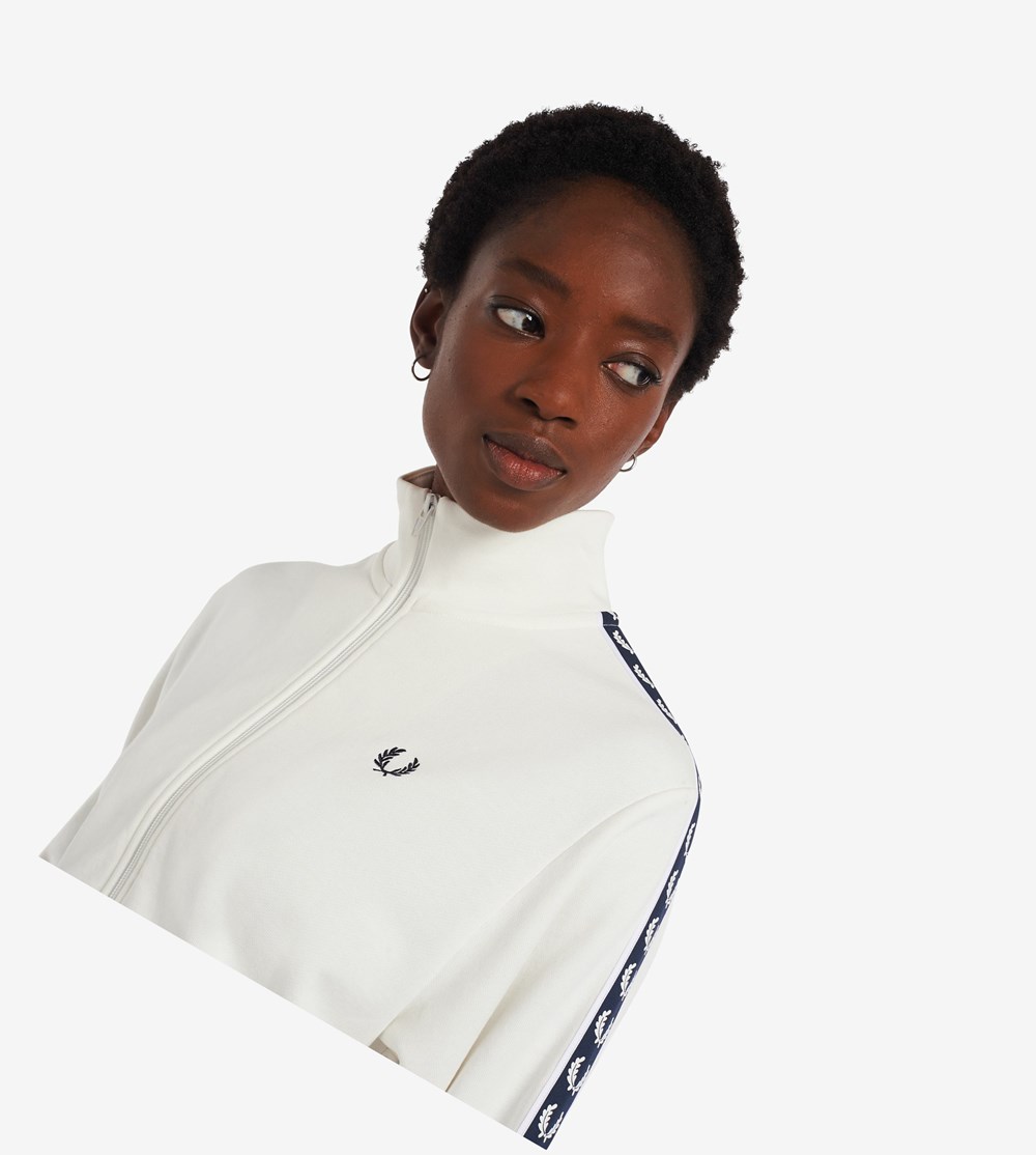 White Fred Perry Cropped Taped Track Jacket Women's Jackets | MGNPQ-3895