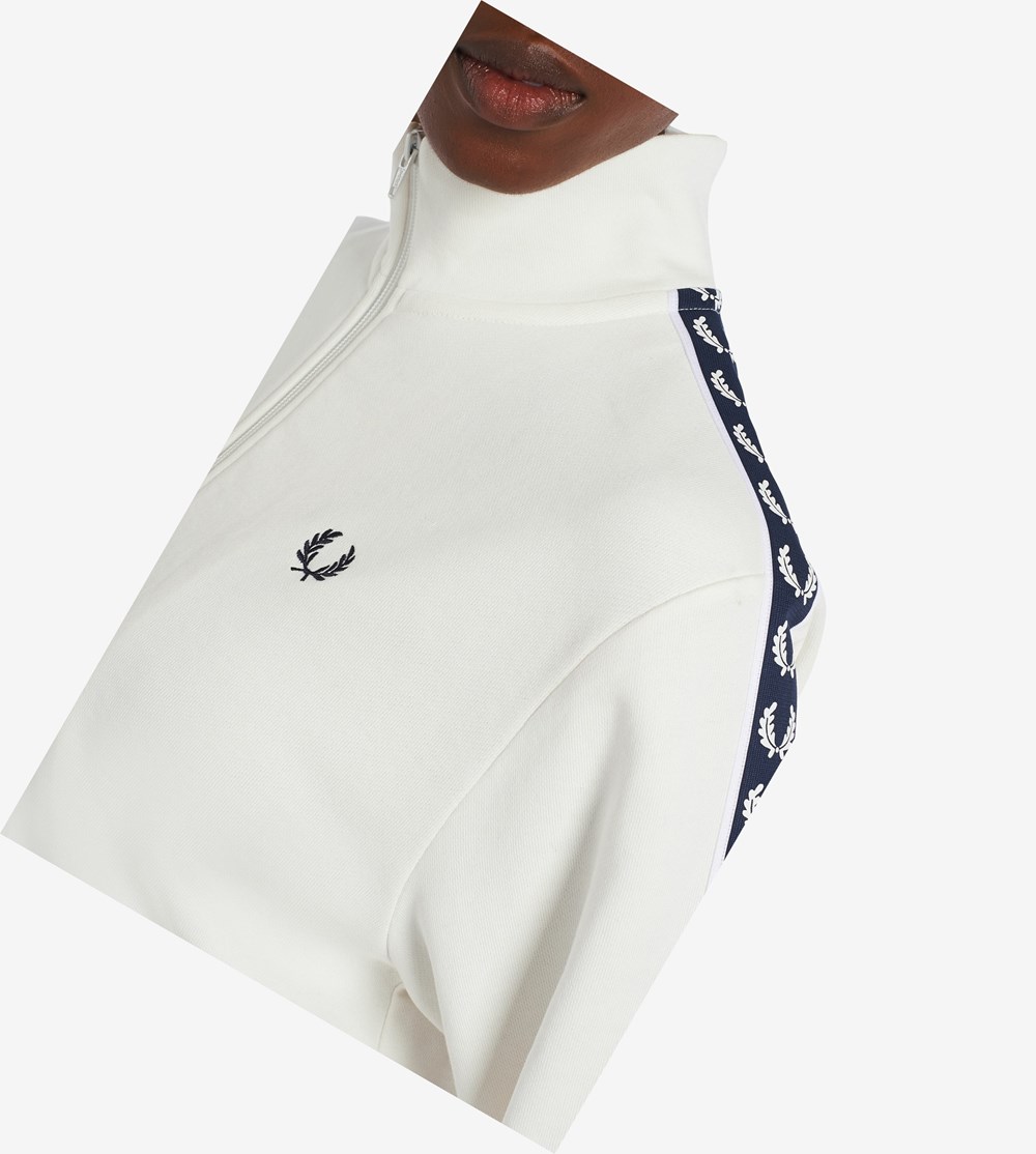 White Fred Perry Cropped Taped Track Jacket Women's Jackets | MGNPQ-3895