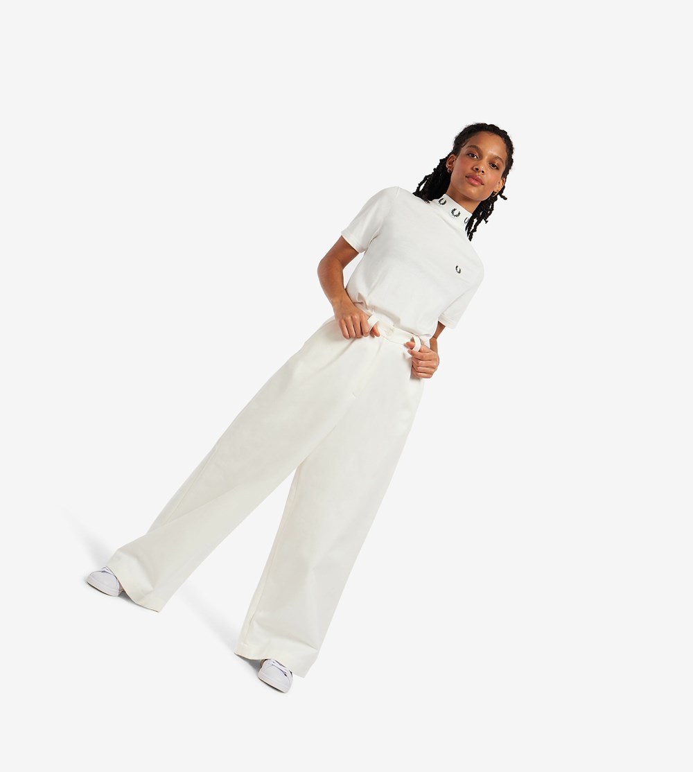 White Fred Perry Cropped Wide Leg Trousers Women's Pants | AORDU-2849