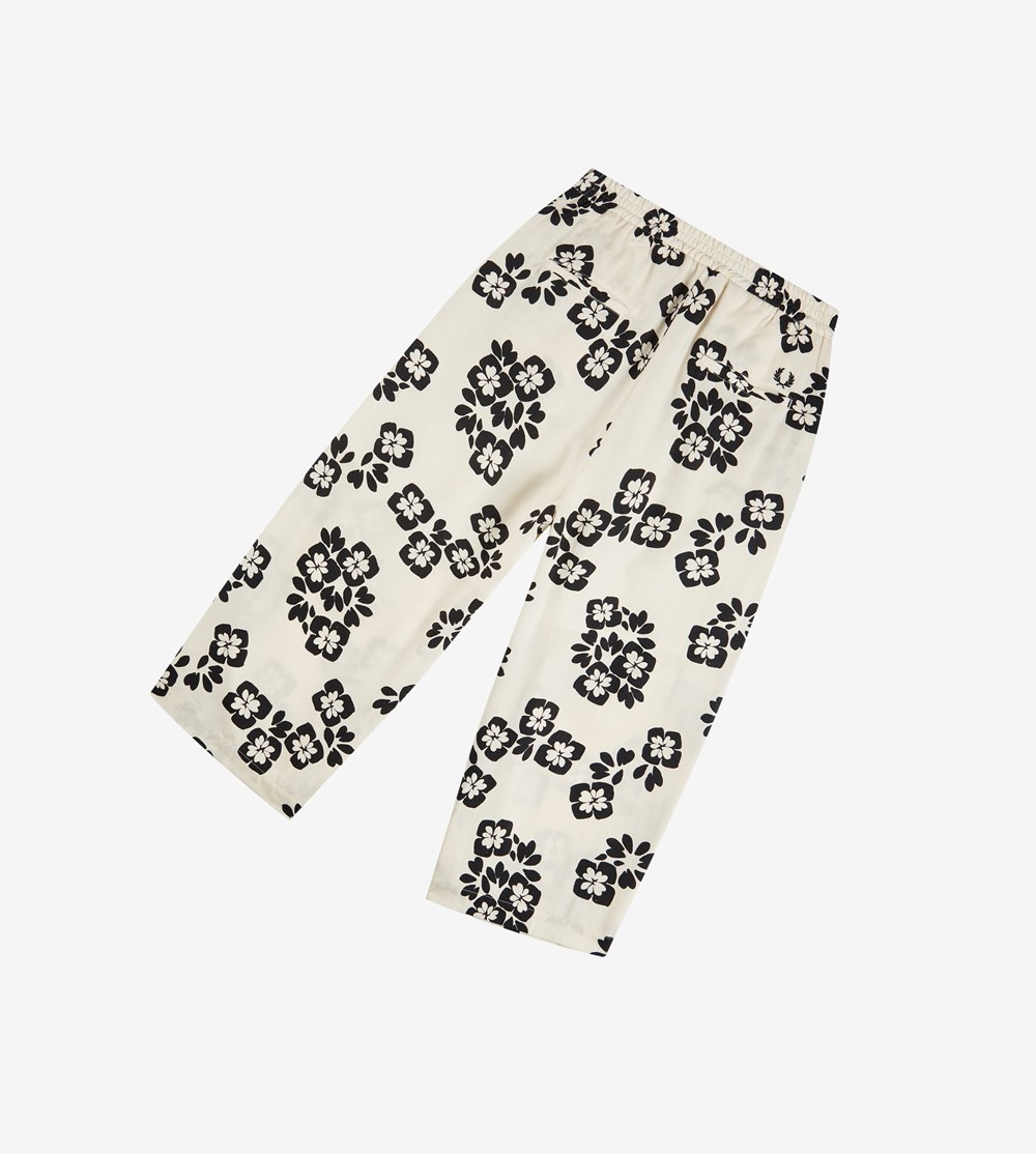 White Fred Perry Floral Print Trousers Women's Pants | YGXCR-2654