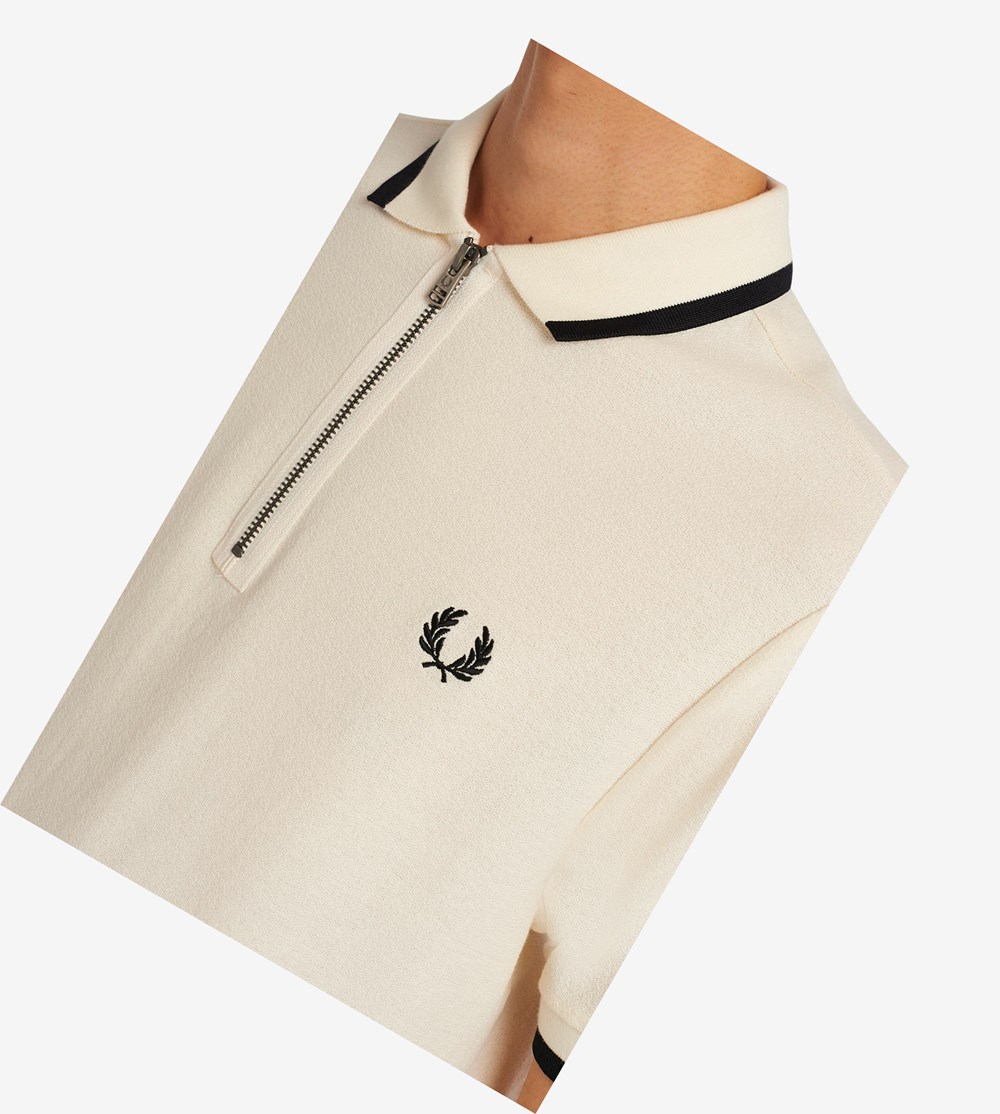 White Fred Perry Half Zip Men's Polo Shirts | UZHXN-8150