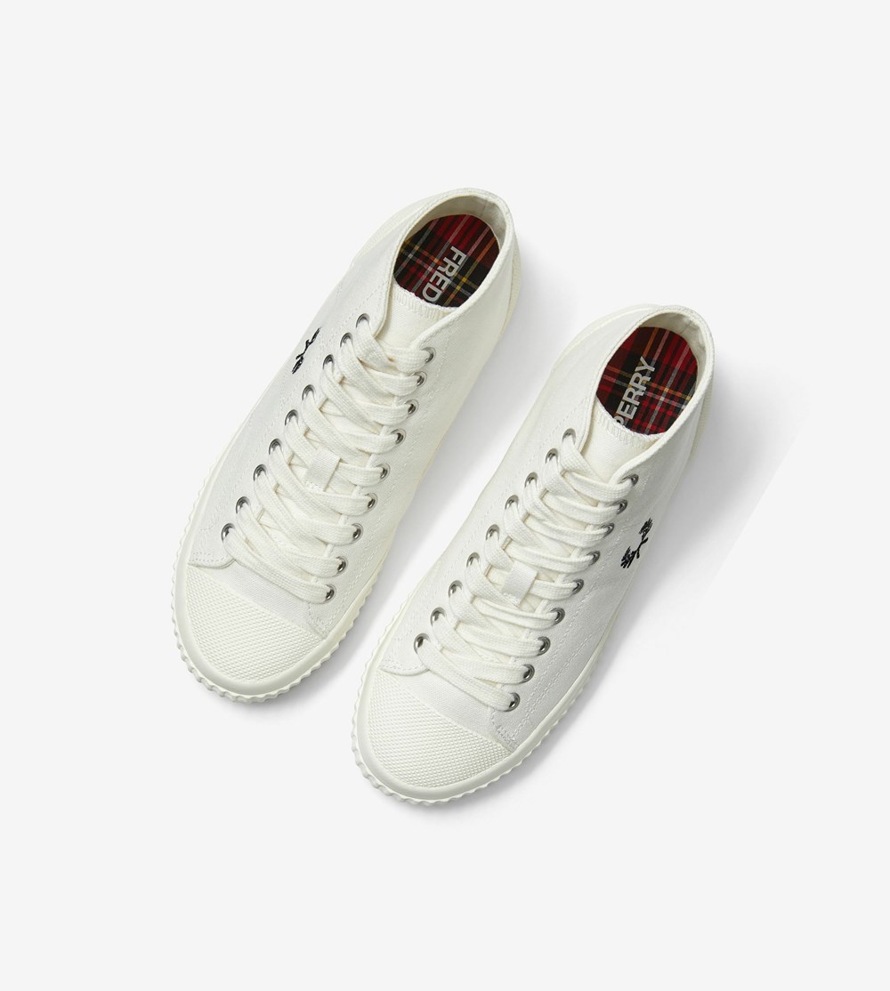 White Fred Perry Hughes Mid Women's Canvas Shoes | OIYSN-4892