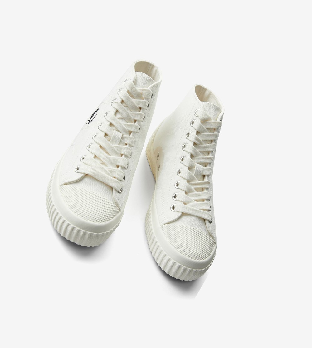 White Fred Perry Hughes Mid Women's Canvas Shoes | OIYSN-4892