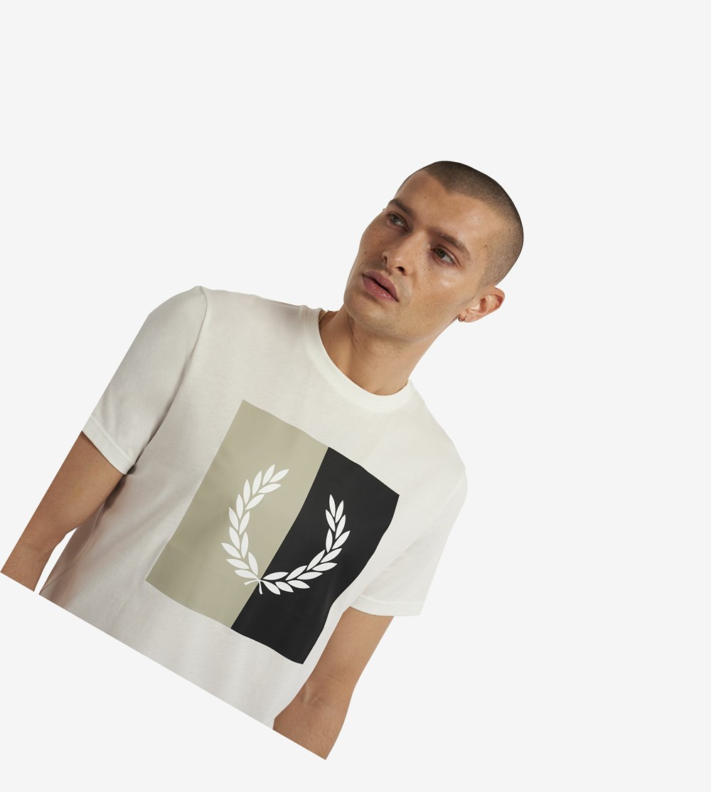 White Fred Perry Laurel Wreath Graphic Men's T Shirts | FEMJG-3758