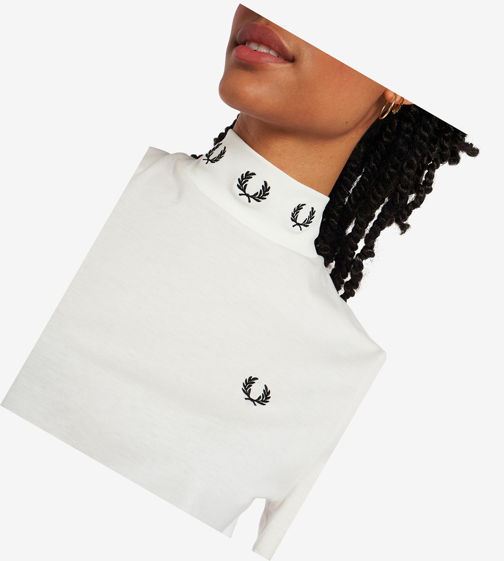 White Fred Perry Laurel Wreath High Neck Women's T Shirts & Tops | HGUVT-9421