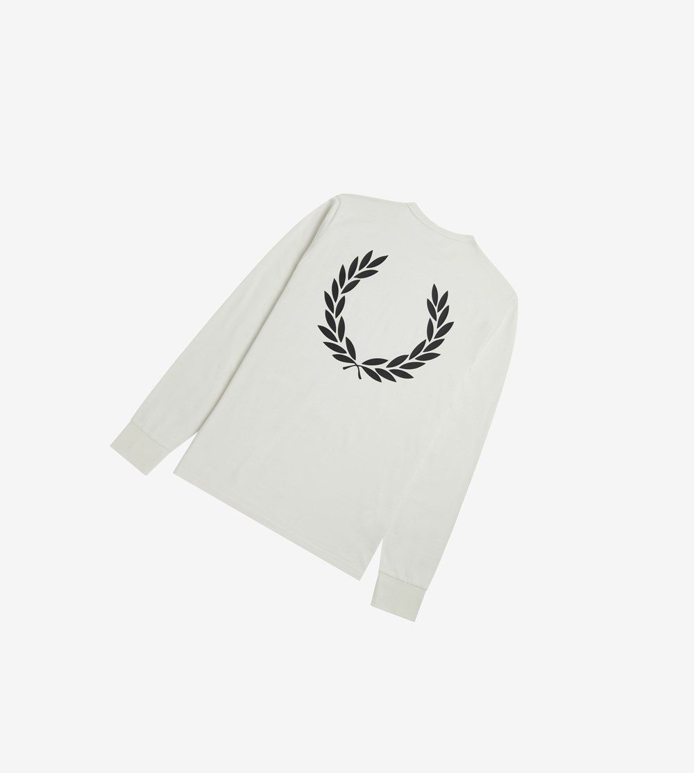 White Fred Perry Laurel Wreath Long Sleeve Men's T Shirts | IVLGH-4180