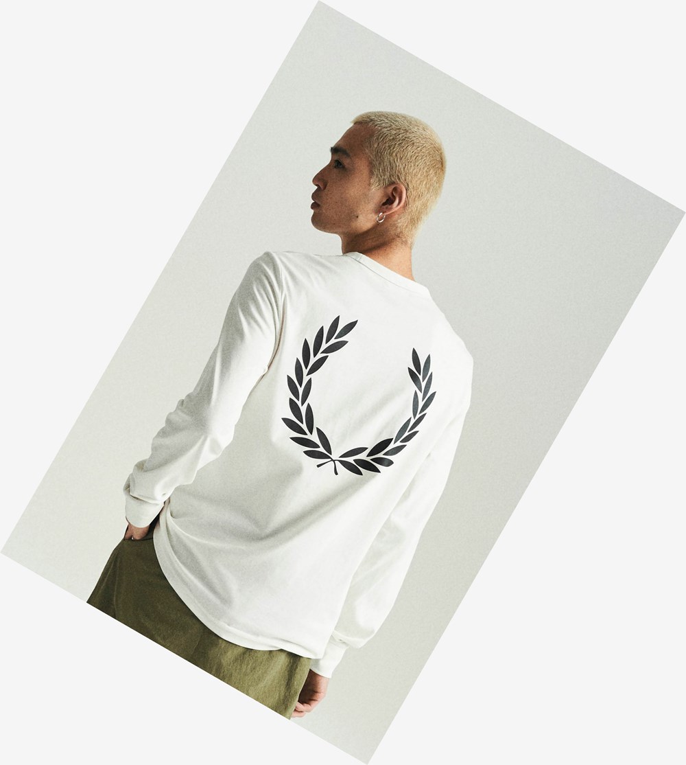 White Fred Perry Laurel Wreath Long Sleeve Men\'s T Shirts | IVLGH-4180