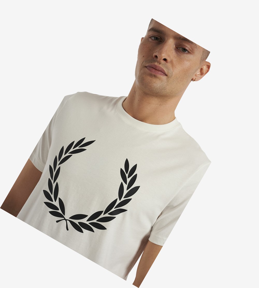 White Fred Perry Laurel Wreath Print Men's T Shirts | HWSXK-9640