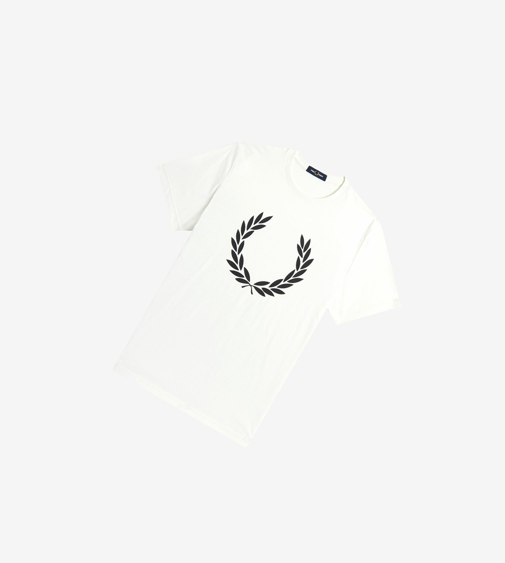 White Fred Perry Laurel Wreath Print Men\'s T Shirts | HWSXK-9640