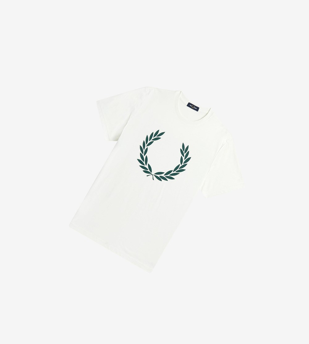 White Fred Perry Laurel Wreath Print Men\'s T Shirts | XZVLQ-9821