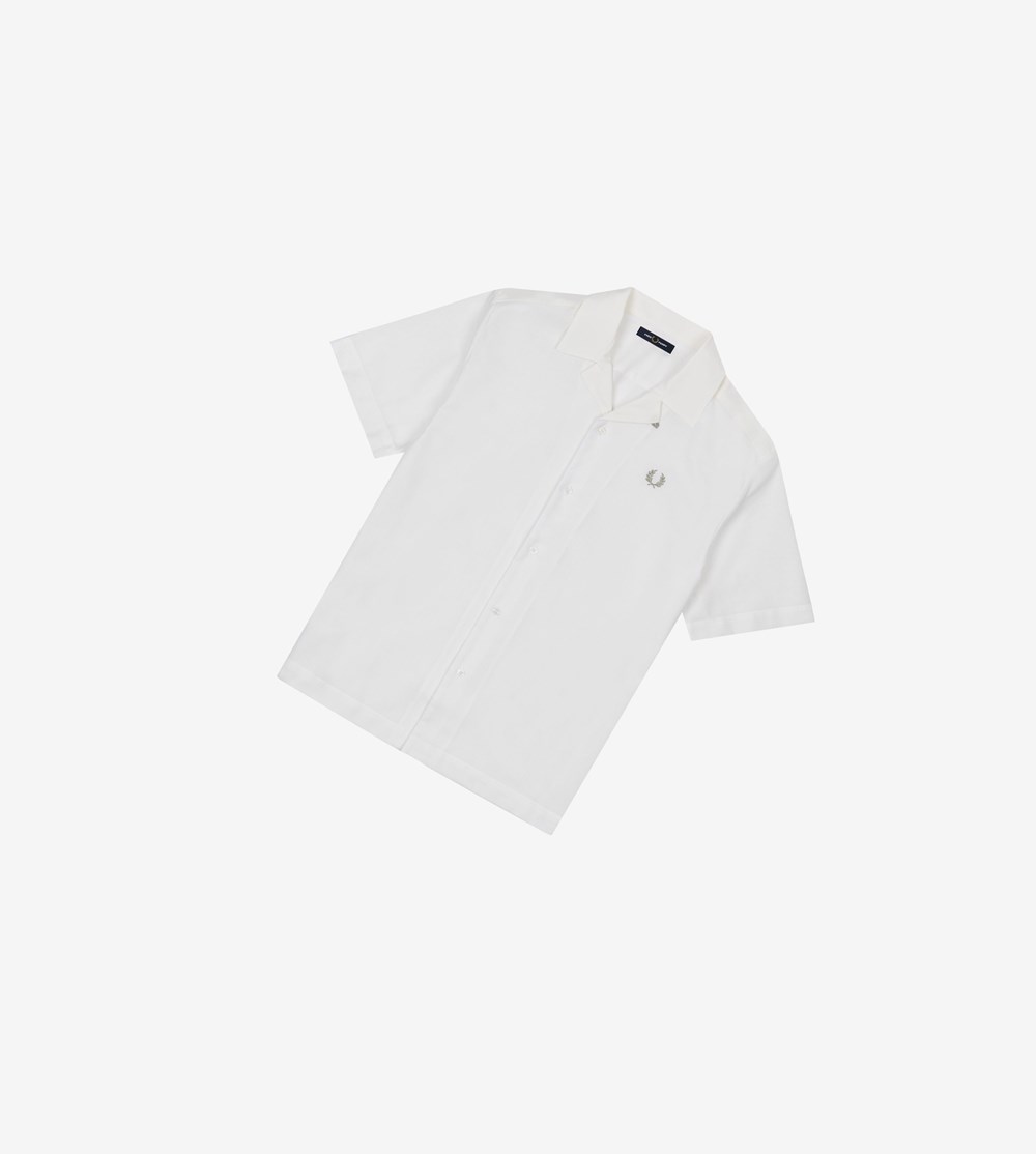 White Fred Perry Mesh Revere Collar Men's Shirts | ZMPDN-0537