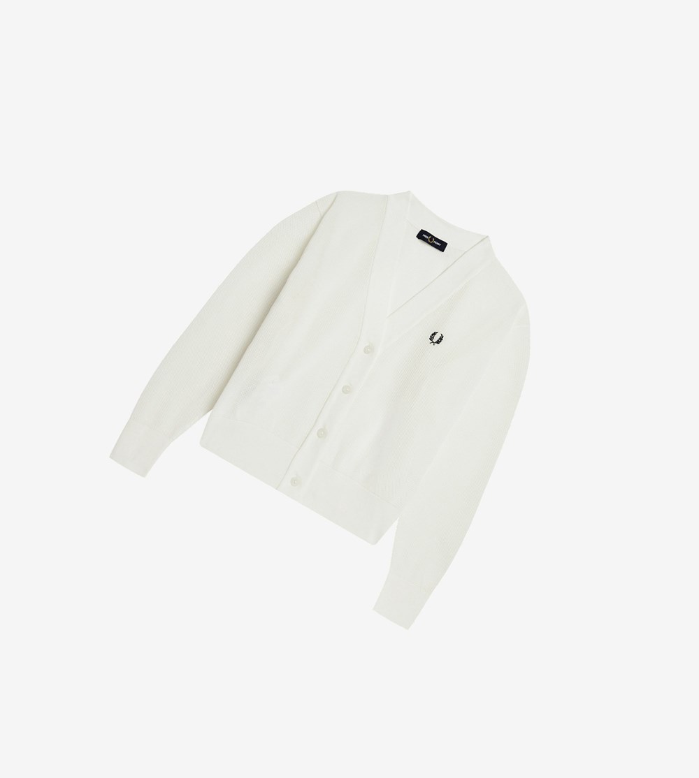 White Fred Perry Open-Knit Cardigan Women's Knitwear | IYHUR-9843