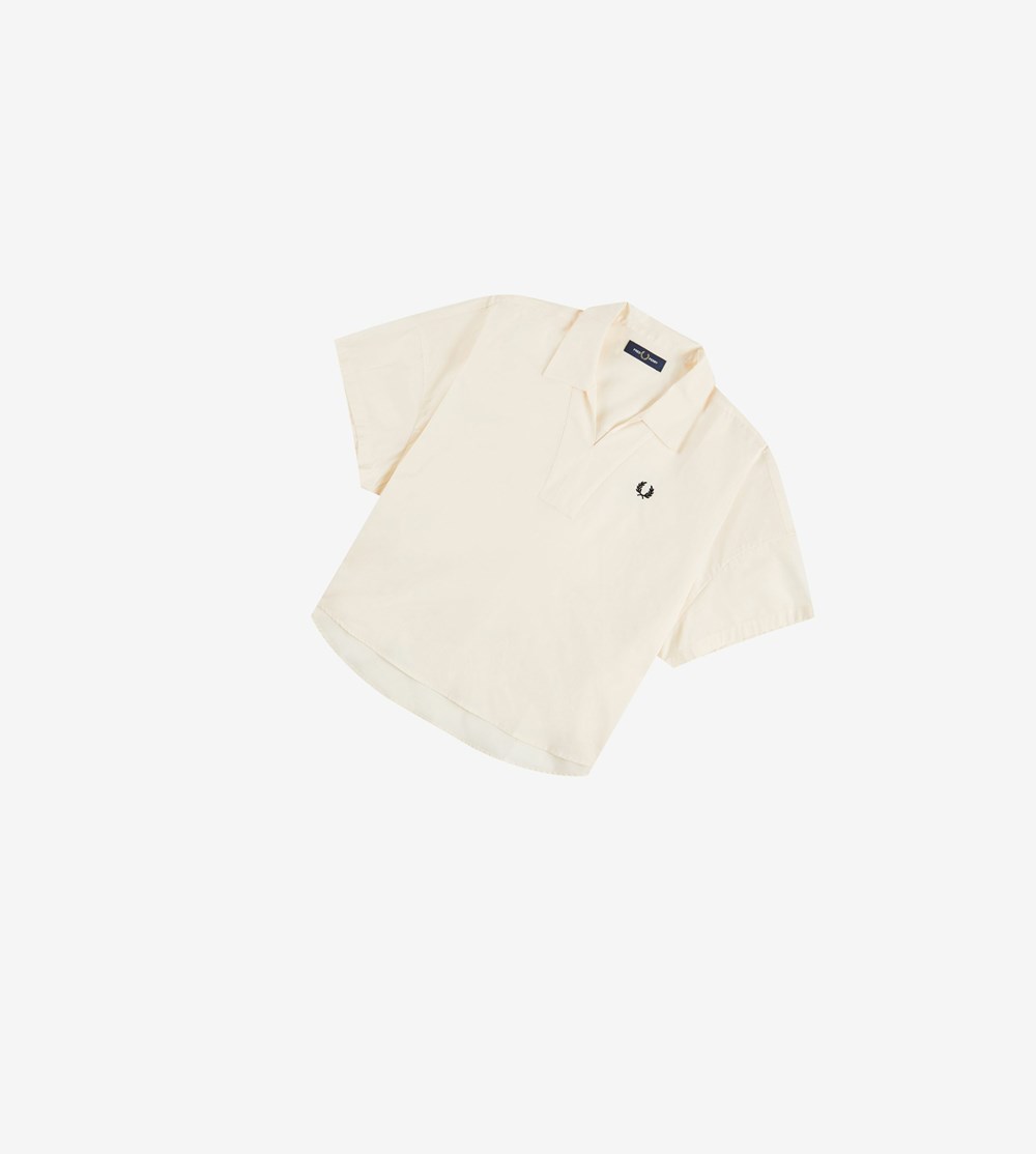 White Fred Perry Oversized Woven Shirt Women's T Shirts & Tops | NLOBG-2687