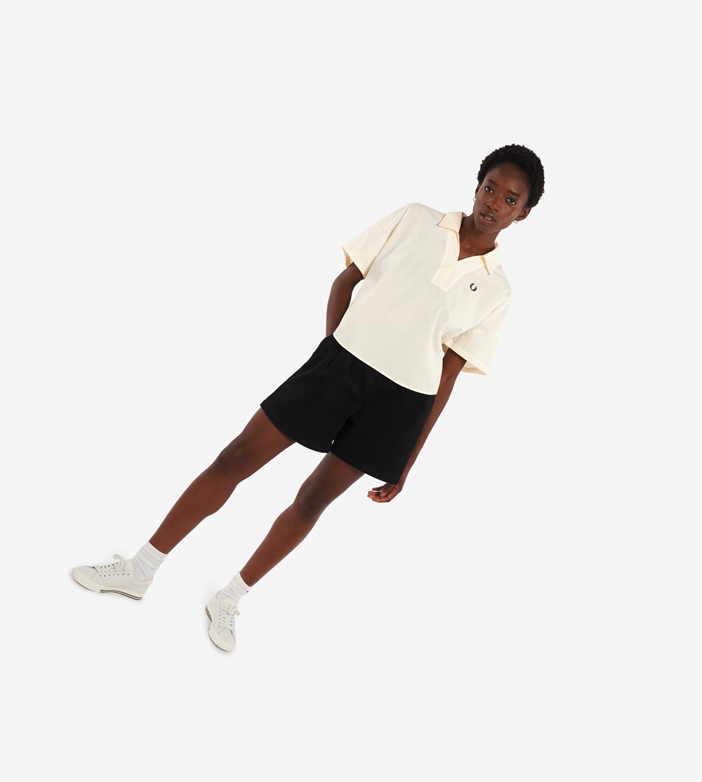 White Fred Perry Oversized Woven Shirt Women's T Shirts & Tops | NLOBG-2687