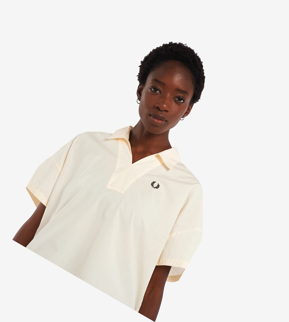 White Fred Perry Oversized Woven Shirt Women's T Shirts & Tops | NLOBG-2687