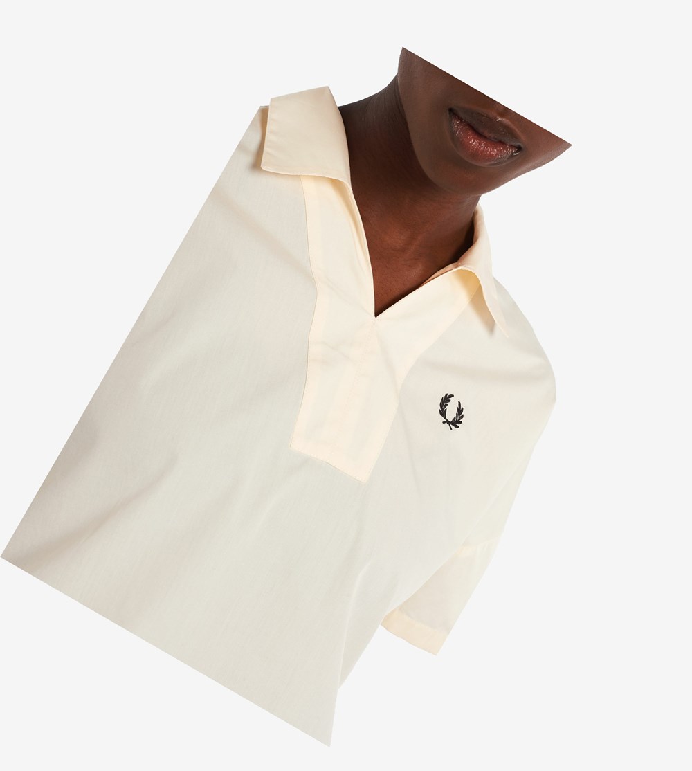 White Fred Perry Oversized Woven Shirt Women's T Shirts & Tops | NLOBG-2687