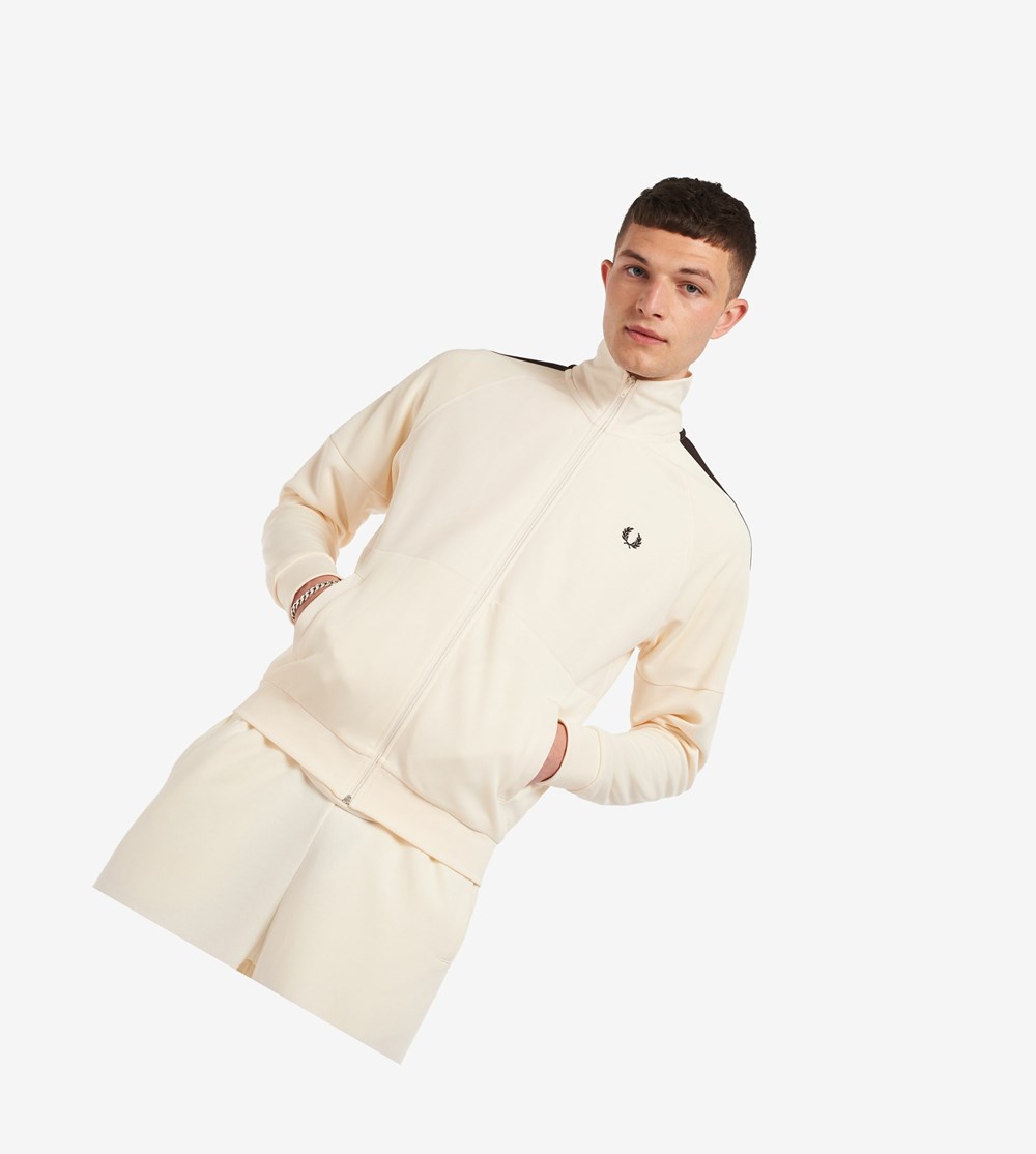 White Fred Perry Panelled Men\'s Track Jacket | OERXY-7402