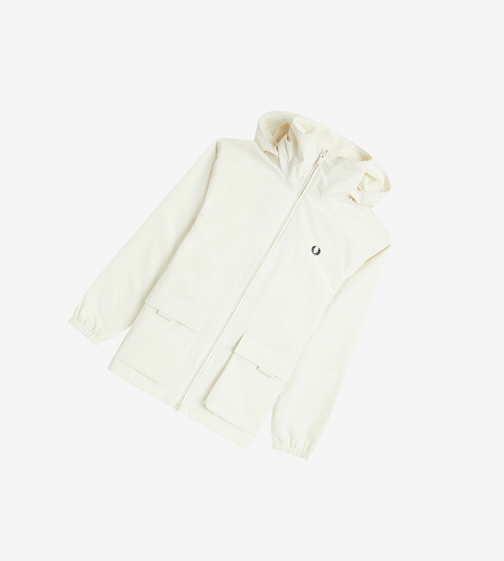 White Fred Perry Patch Pocket Zip Through Jacket Men's Jackets | IUYBS-8795