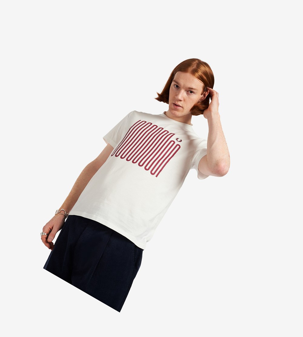 White Fred Perry Printed Soundwave Graphic Men's T Shirts | OPJYF-1536