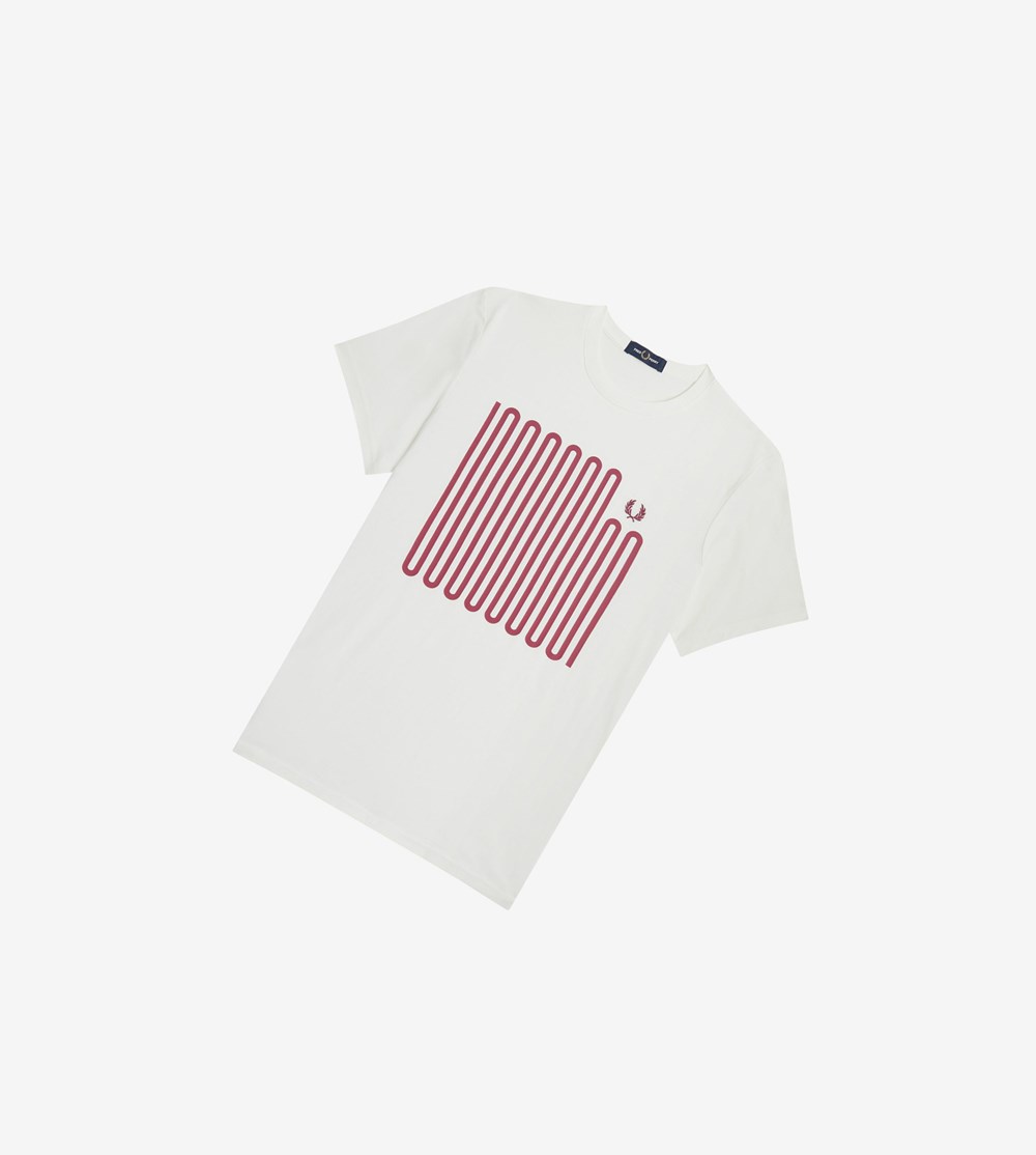 White Fred Perry Printed Soundwave Graphic Men\'s T Shirts | OPJYF-1536