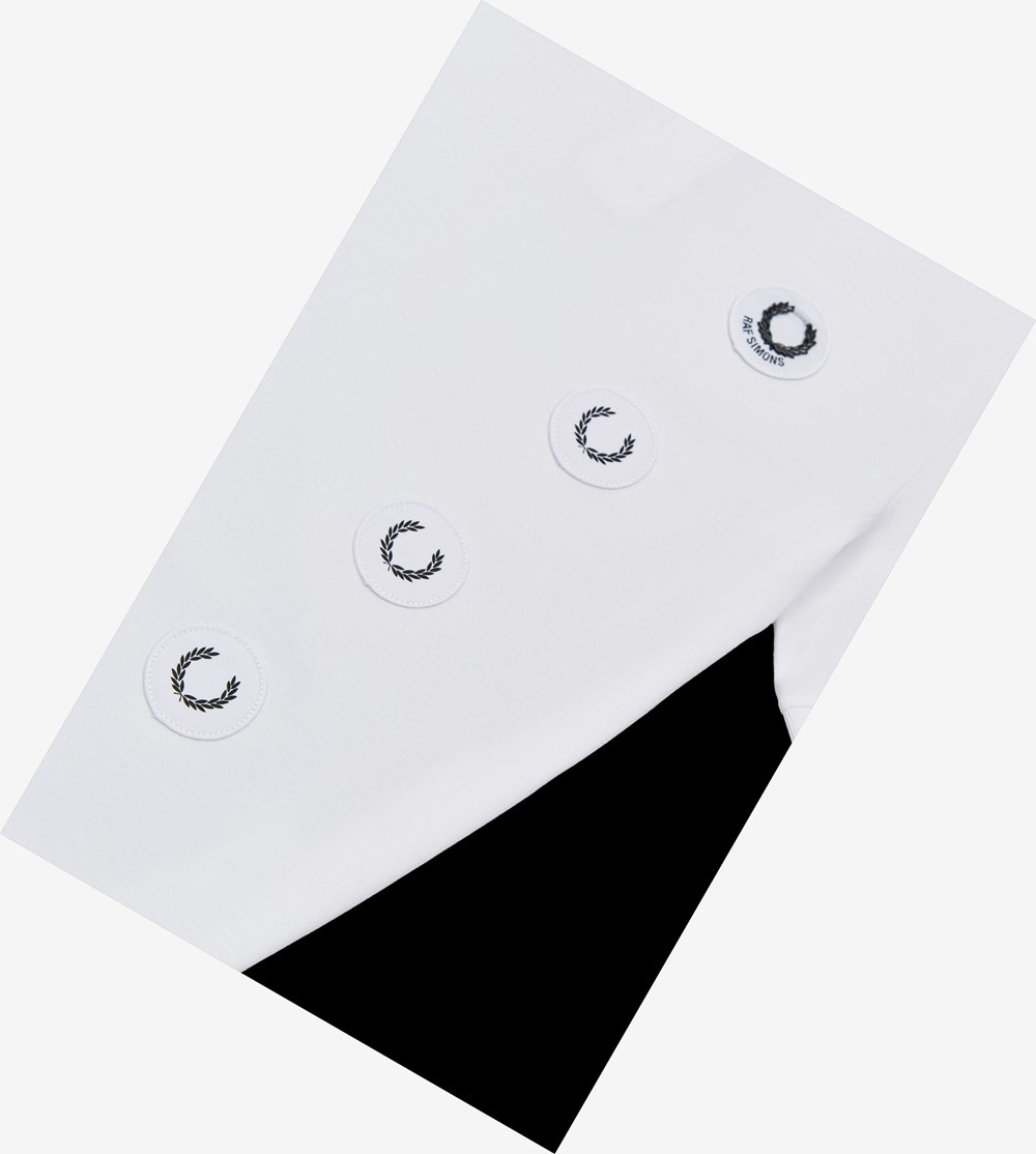 White Fred Perry Raf Simons Patch Detail Men's Polo Shirts | CWDTA-9012