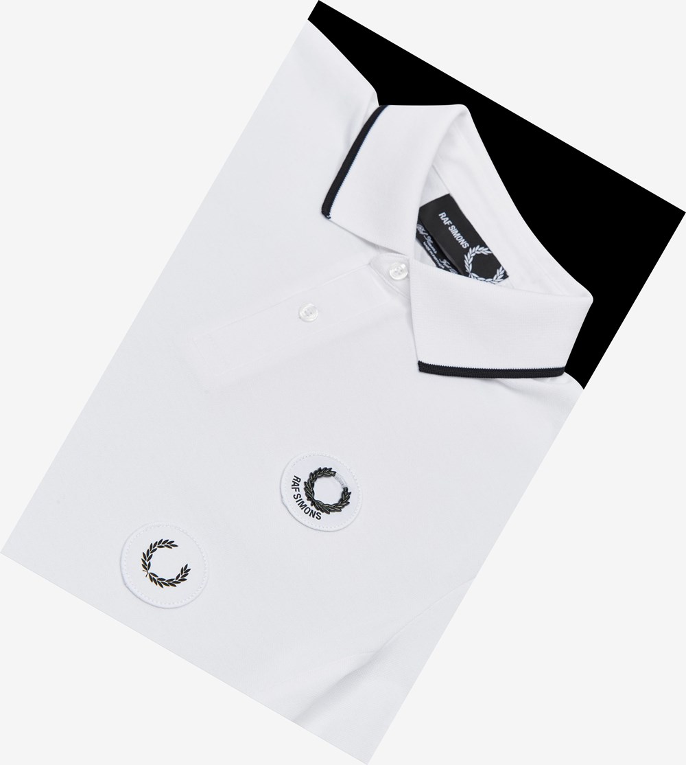 White Fred Perry Raf Simons Patch Detail Men's Polo Shirts | CWDTA-9012