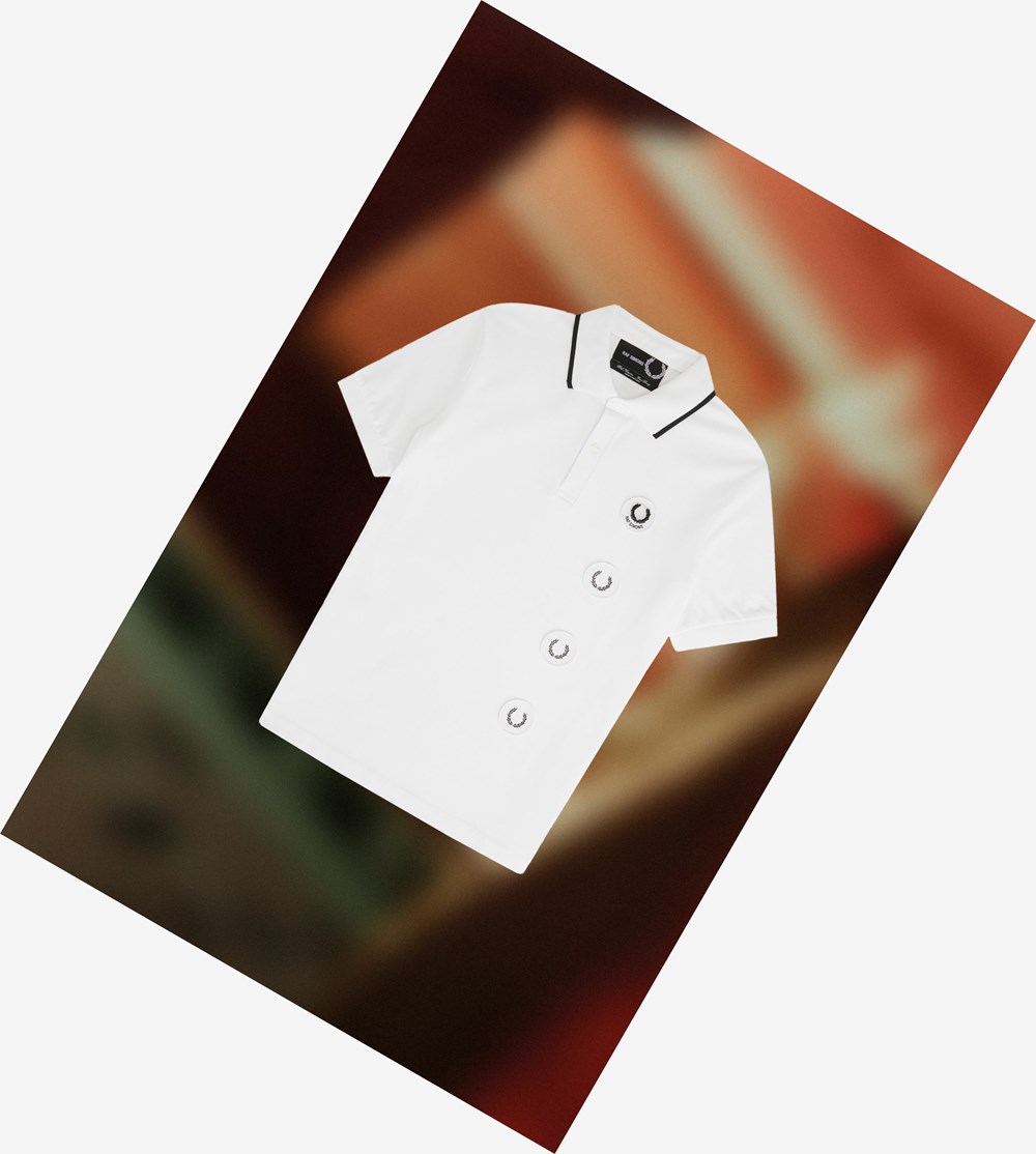 White Fred Perry Raf Simons Patch Detail Men\'s Polo Shirts | CWDTA-9012